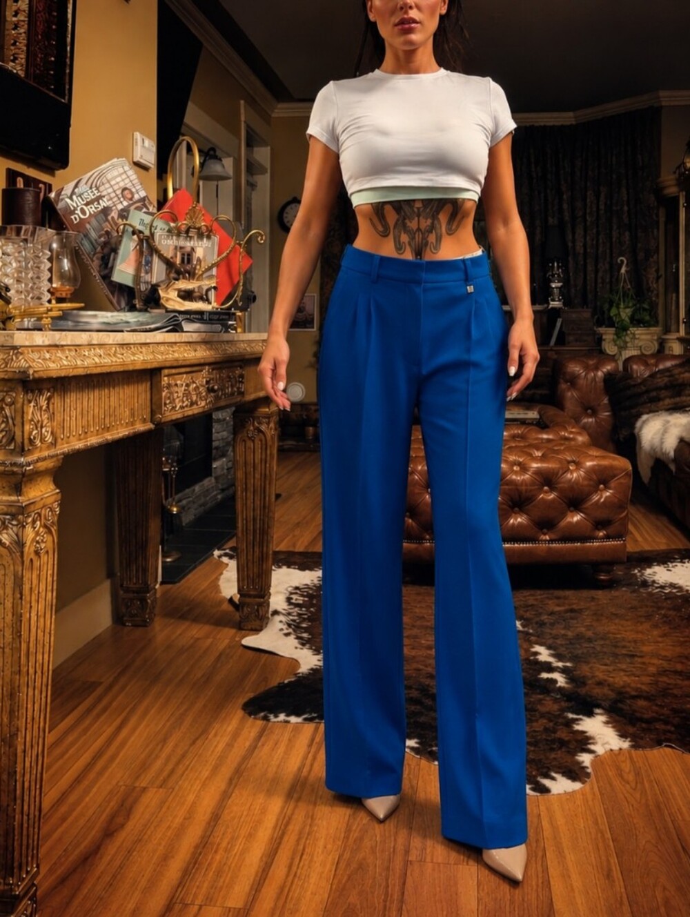 Mexx Cobalt Blue High-Rise Wide-Leg Trousers